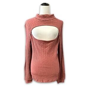 Bloomfield Sweater Cutout Turtleneck Long Bishop Sleeve Rust Pink Women's L NWOT